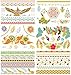 Dalin 6 Sheets Gold Silver Blue Body Temporary Metallic Tattoos Jewelry Inspired Bling Adult Temp Metallic Glitter Art Tattoos Long Lasting