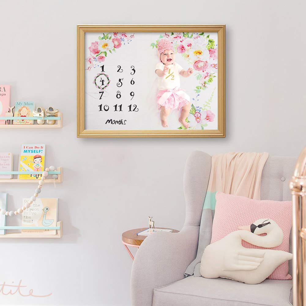 Baby Monthly Milestone Blanket, Premium Flannel Fleece, Includes Floral Wreath & Headband, Newborn Photography Prop, Baby Shower Gift