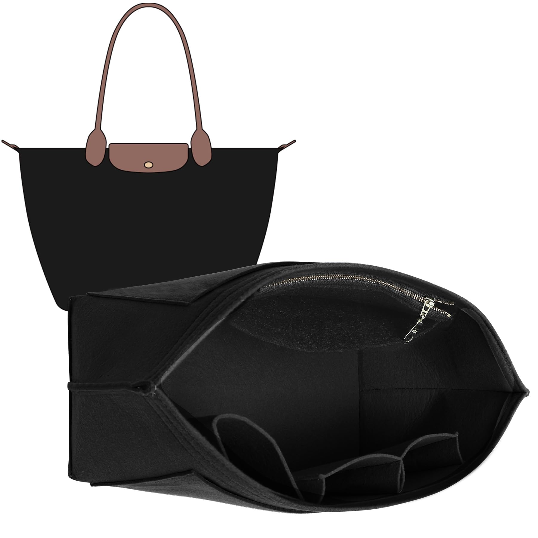 Photo 1 of Doxo Purse Organizer Insert Compatible with Longchamp Le Pliage M/L Handbags,Shoulder Bag L,Custom Fit Size,with Cup Holder(Large,Black)