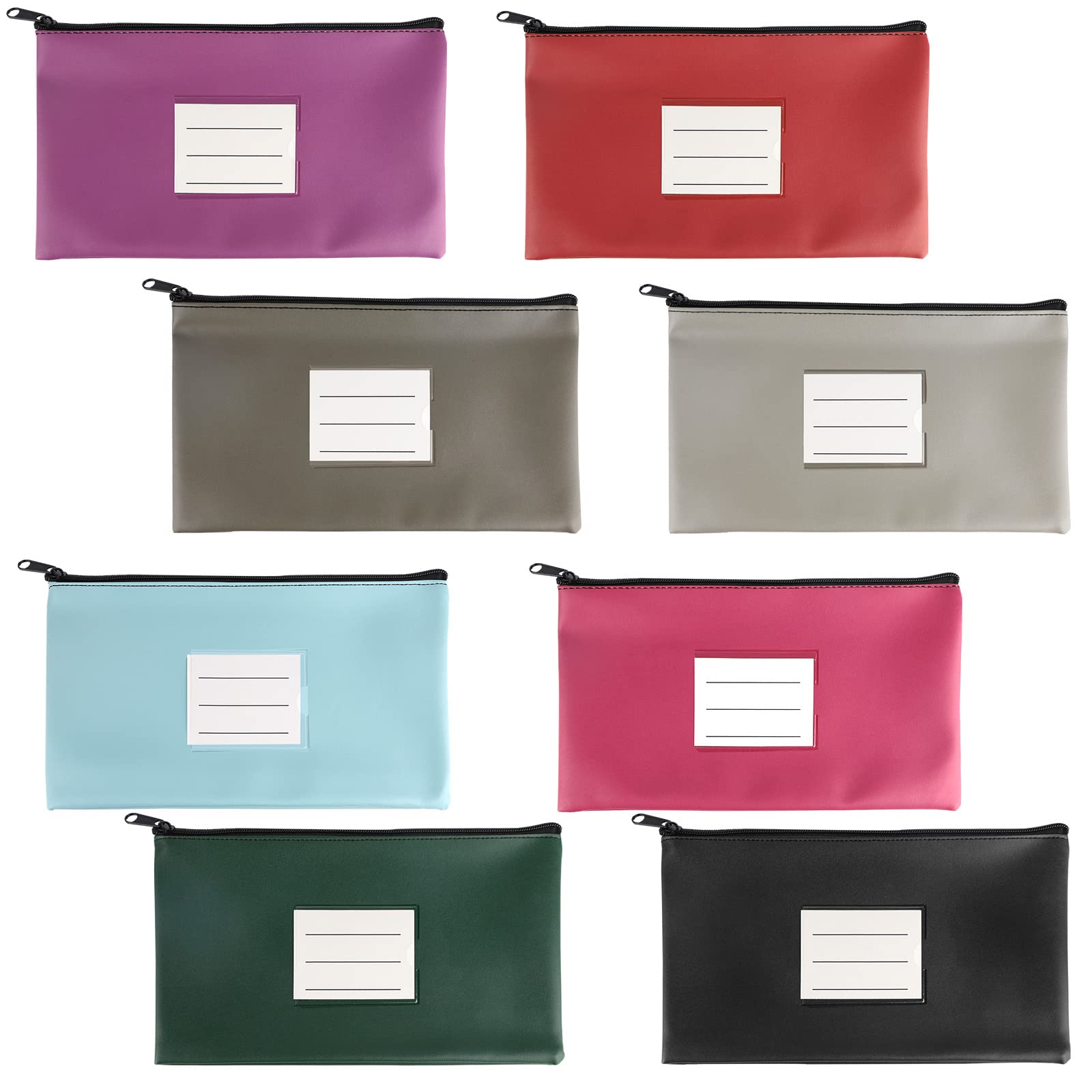 LALAGO Pack of 8 wallets, bank bags, PU document bag with zip, zip cosmetic bag (black + red + pink + purple + green + sky blue + light grey + quartz grey)