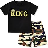 fioukiay Toddler Boy Summer Clothes Outfits Little Kids Short Sleeve Funny Letter Print T-Shirt Camo Shorts Clothing Set