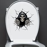 Nouiroy 3D Halloween Skeleton Sticker for Toilet Lid, Spooky Ghost Toilet Seat Cover Decal, Waterproof Vinyl Scary Toilet Lid Wrap Decal Gothic Horror Bathroom Decor,Style E