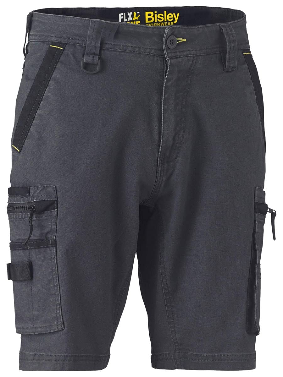 Bisley Workwear UKBSHC1330_BCCG Flex & Move Stretch Utility Zip Cargo Shorts - Charcoal, 38