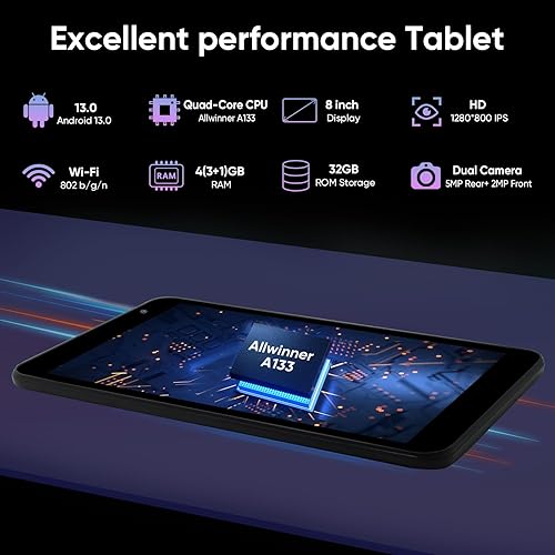 weelikeit 8 inch Android Tablet, Quad-Core Processor, 2GB+32GB, 3500mAh Battery, 1280x800 IPS HD Touchscreen, Dual Camera, Black