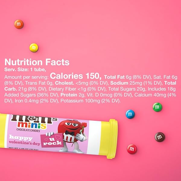 M&M’S VALENTINE MINIS MILK CHOCOLATE CANDY, VALENTINE’S DAY CANDY GIFTS BULK, 1.08 OUNCE TUBE (PACK OF 24)