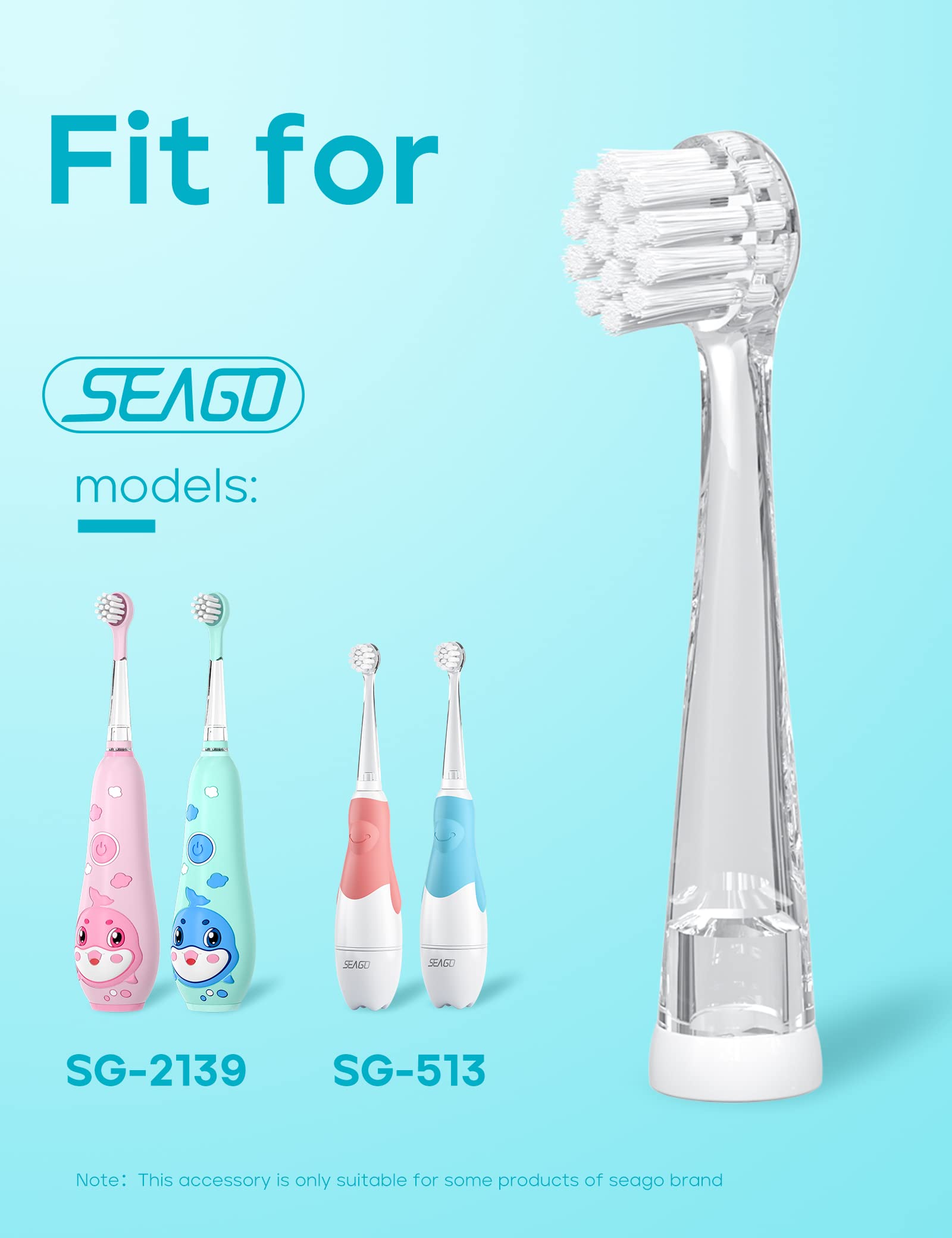 SEAGO Baby and Kids Electric Toothbrush Replacement Heads SG-849 for 513，2139 ，977 - Pack of 4 (025+037
