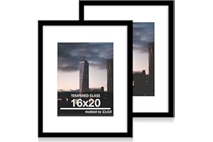 ccdcc 16x20 Poster Frame Set of 2, 16 x 20 Wood Picture Frames with Mat for 11x14, Wooden Photo Frame with Tempered Glass Cover for Wall Mounting Display, Black