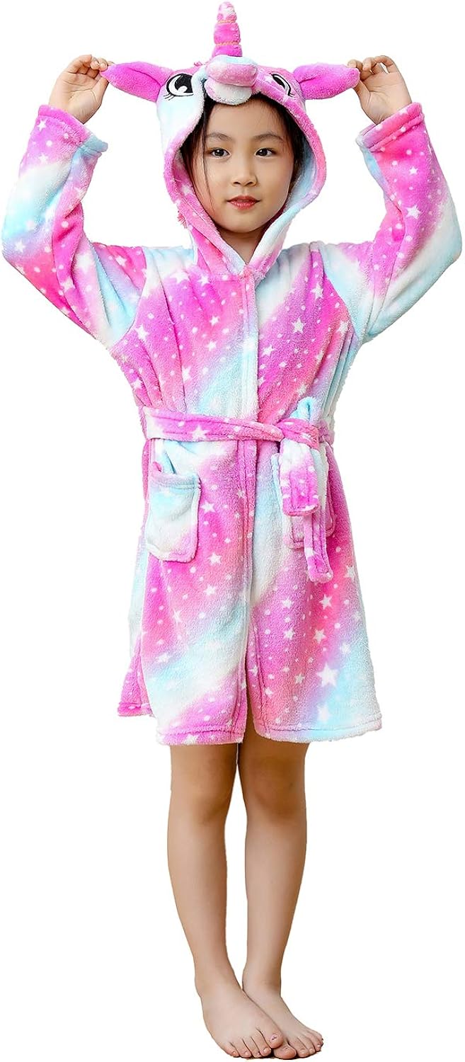 Unisex Children's Flannel Unicorn Bathrobes Hoodie Unicorns Gifts for Girls: Clothing