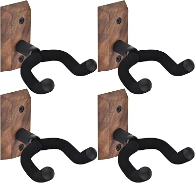 MOREYES Guitar Wall Mount 4 Pack Black Walnut Hangers with Adjustable Soft Yoke
