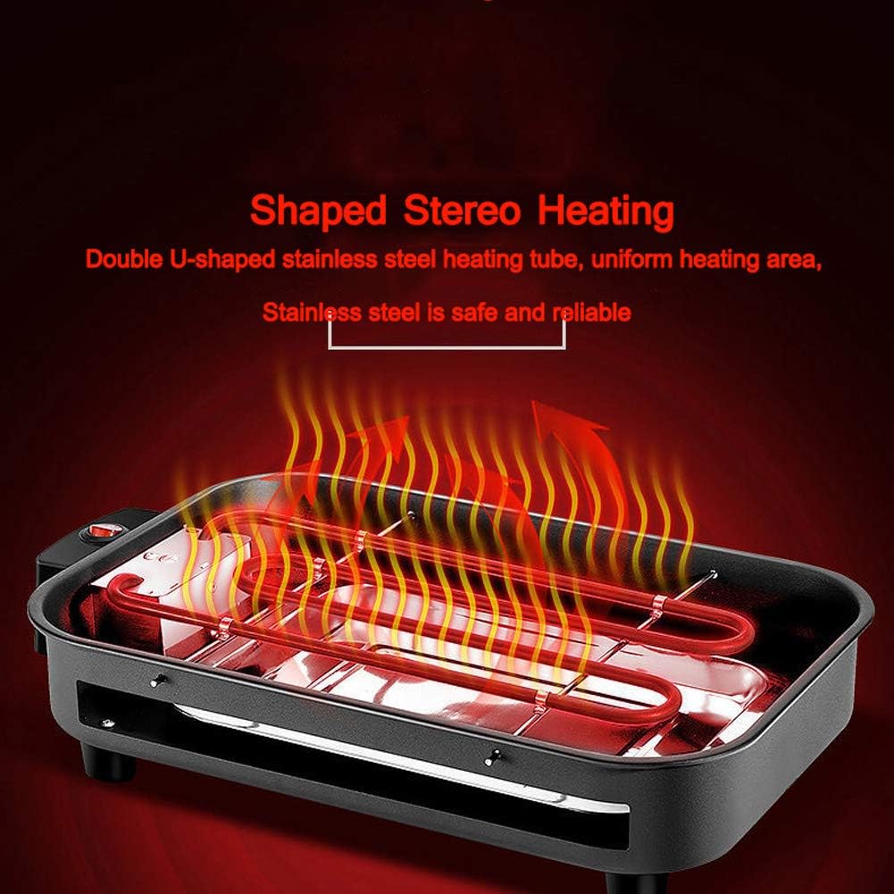 review Compact Smokeless Electric Grill Indoor Electric Non-Stick Teppanyaki Table Grill Thermostatic with Indicator Light, Grease Drip Tray, Stainless Steel Grill, Portable Non-Stick BBQ Grill, 1300W