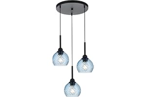 MILUCES 3 Light Pendant Lighting with Striped Swirl Globe Glass Blue Cluster Pendant Light for Kitchen Island, Modern Dining Room Light Fixtures Over Table Hanging Ceiling Light, E26 Base