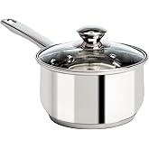 Ecolution Stainless Steel Sauce Pan, Encapsulated Induction Ready Cooking Pot with Glass Lid, Oven Safe, Dishwasher Safe Soup Pot, 2-Quart