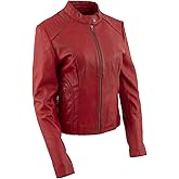 Milwaukee Leather LKL2738 Women's Red Premium Leather Scuba Style Biker Jacket w/Mandarin Collar