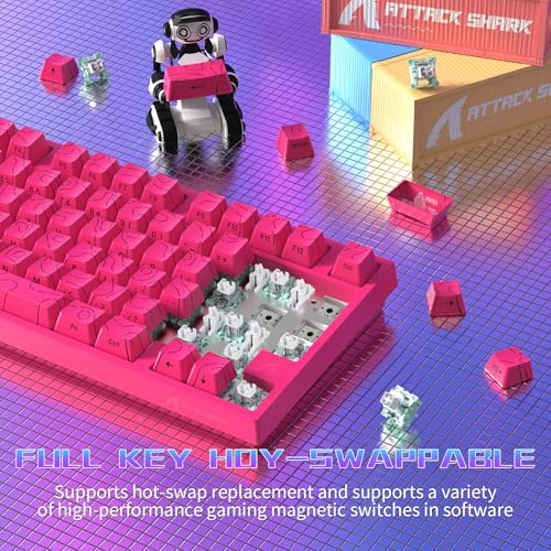 ATTACK SHARK R82 Wired 75% Gaming Keyboard, Magnetic Switches, 8K Hz, Ultra Precision 0.005 mm RT, RGB Backlighting, QWERTY, Sound Absorption, Includes C01ULTRA LED Cable (Contour Pink)
