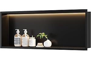 Qeke Stainless Steel Shower Niche 30" X 12", No Tile Needed Wall Niche with Non-Dimmable Led Light, Recessed Shower Niche Lighting for Bathroom Storage Over Mount Installation, Matte Black