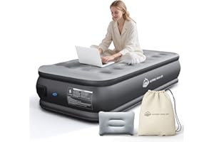 JUITOY Twin Air Mattress with Built in Pump Newly Upgraded one-Touch air Mattress with pillowNo Peculiar Smell for Camping,Home,Guests & Portable Travel,18"/440lbs Max Blow Up Bed Gray