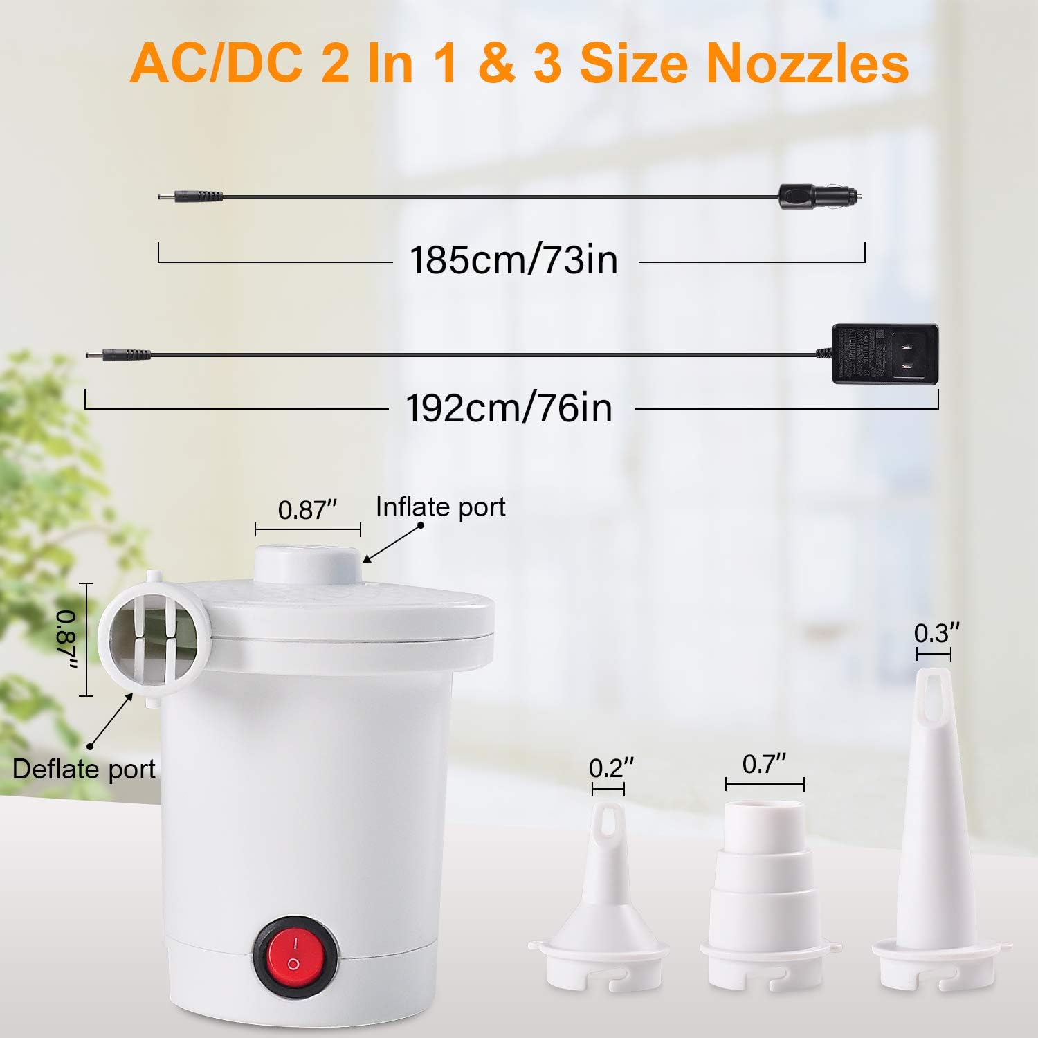 chamvis Mini Electric Air Pump,Portable AC/DC Electric Pump with 3 Nozzles for Inflatables for Air Mattress Exercise Ball Inflatables Bed Boat Pool Toy Raft Pump(White): Home & Kitchen