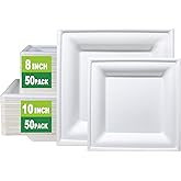 GreenWorks 8 inch and 10 inch Compostable Plates (each 50 Count), 100 Count Bagasse and Bamboo Fiber Disposable Paper Plates