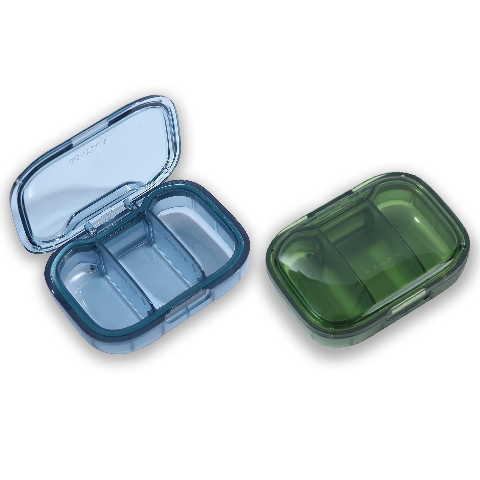 Photo 1 of 3 Compartment Pill Box, Moisture Proof Pill Case, Travel Pill Organizer for Pocket Purse, Daily Portable Medicine Vitamin/Fish Oil Box, Supplement Box, 2 Pack