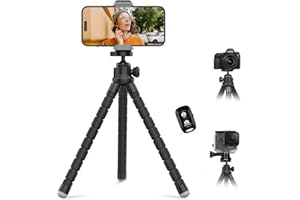 Aureday Cell Phone Tripod, Flexible Mini Tripod with Remote and Cold Shoe, Small Tripod Stand for Video Recording, Vlogging, Compatible with Microphones,Cellphone,Camera,Gopro Black
