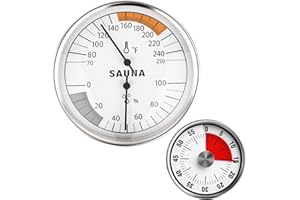 AUGONLA 2-in-1 Sauna Thermometer & Hygrometer with Magnetic Timer, Accurate Fahrenheit Temperature & Humidity Monitor for Home Saunas, Steam & Infrared Saunas, Suitable for Sauna Enthusiasts
