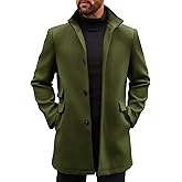 Runcati Mens Pea Coats Single Breasted Stand Collar Casual Slim Fit Trench Coat Mid Long Winter Overcoat with Pockets