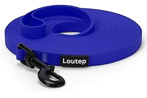 Loutep Biothane Long Line Dog Leash 5ft, 10ft, 16ft, 30ft, 50ft PVC Recall Waterproof Dog Leash Beach Swimming Tracking Training Dogs Lead for Pet, Medium and Large Dogs