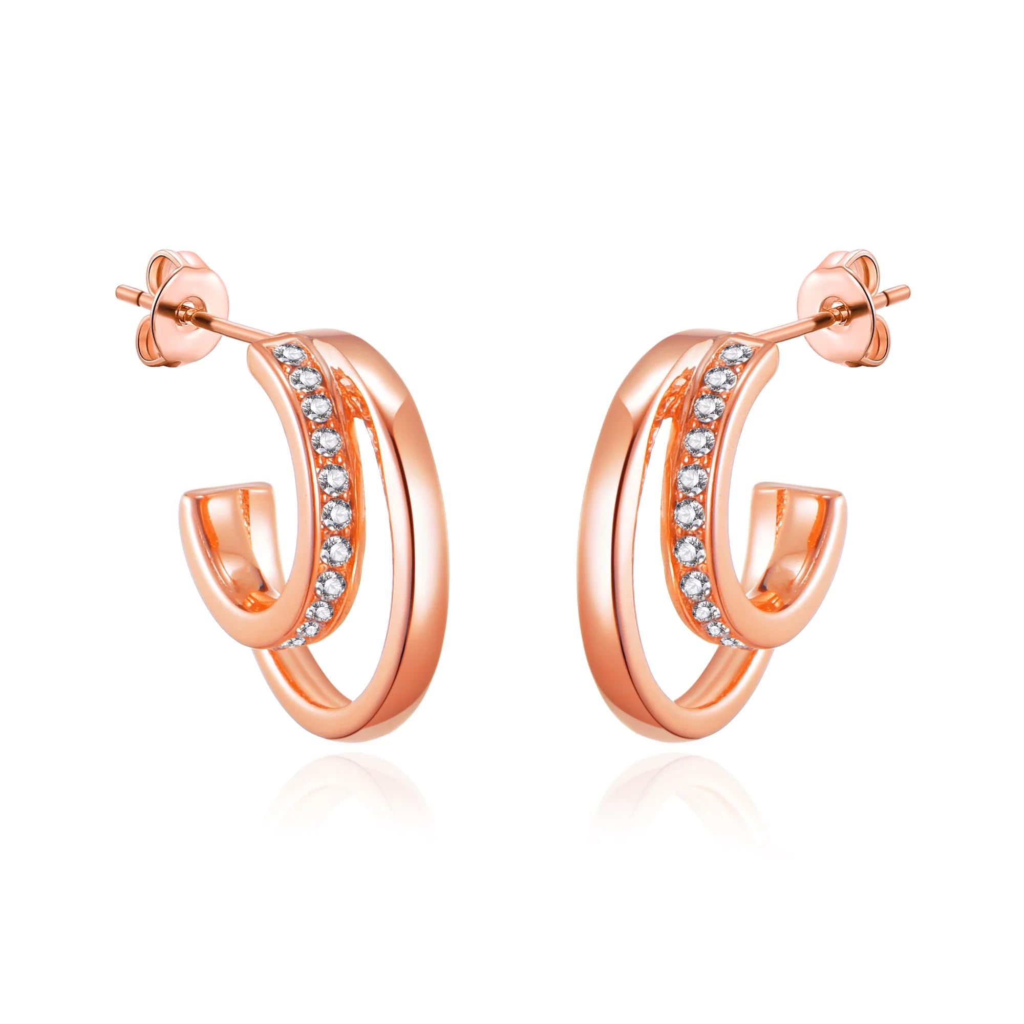 Philip Jones Rose Gold Plated Open Double Hoop Earrings Created With Zircondia® Crystals