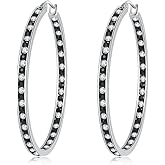CiNily Mult-colors Crystal Stainless Steel Hoop Earring for Women Hypoallergenic Jewelry for Sensitive Ears Large Big Hoop Earrings 2"