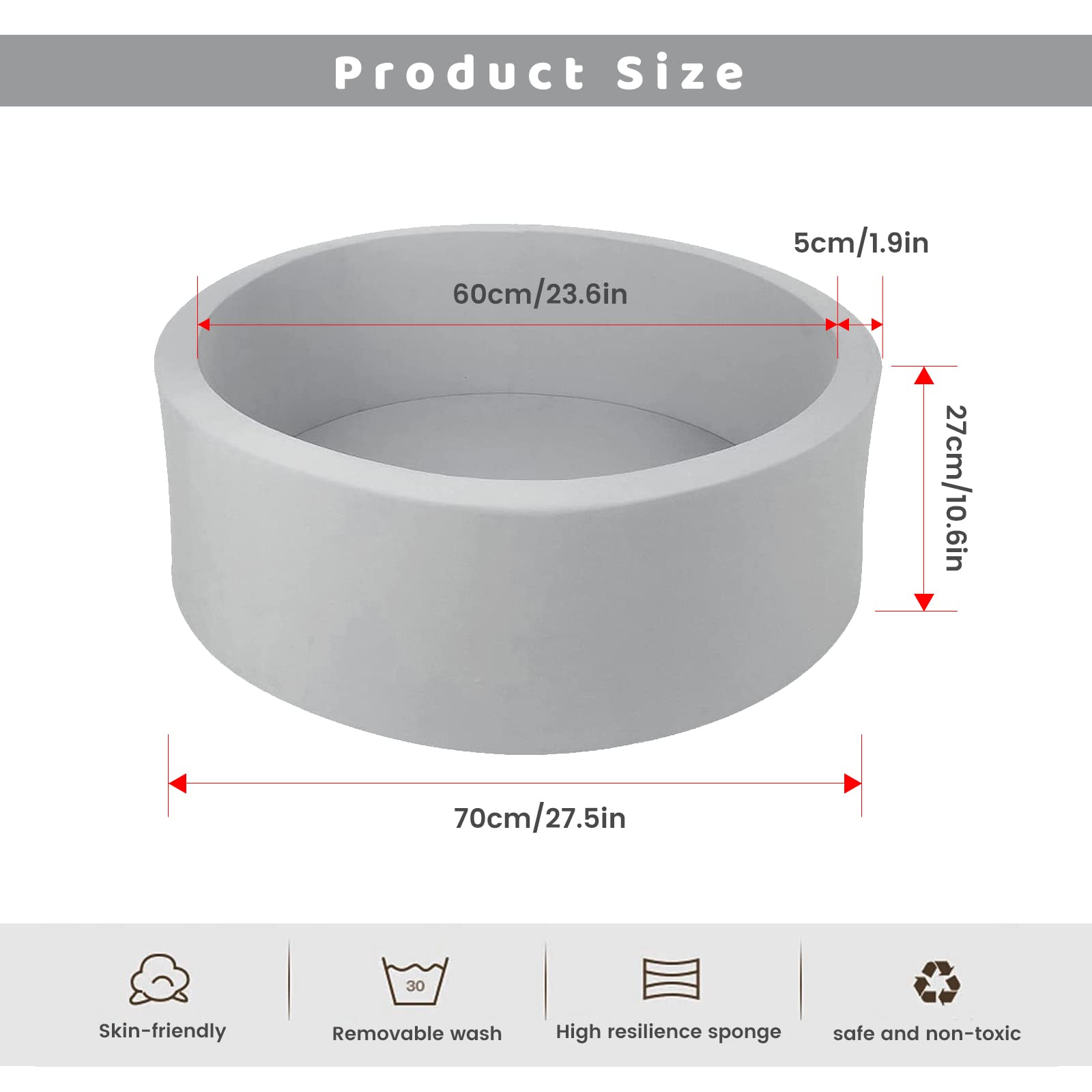 WINTECY Small Memory Foam Ball Pit for Kids, Soft Ball Pool Round Ball Pit for Toddlers Play(Balls are NOT Included)