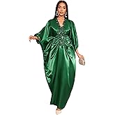 AOMEI Women's Shiny V Neck Patchwork Sequin Batwing Sleeve Bubu Maxi Dress African Robes One Size