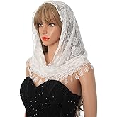 Aularso Lace Church Veils Wedding Floral Scarf Tassel Shawl Mantilla Veils Soft Tulle Embroidered Bridal Mass Veil for Women