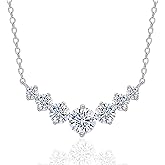 7 Stones Moissanite Necklace for Women, Platinum Plated 925 Sterling Silver 2.8CTCarat Smile Moissanite Pendant Necklace, 15.7+2 inch 0-shaped Chain Tennis Necklaces, Wife with Certificate