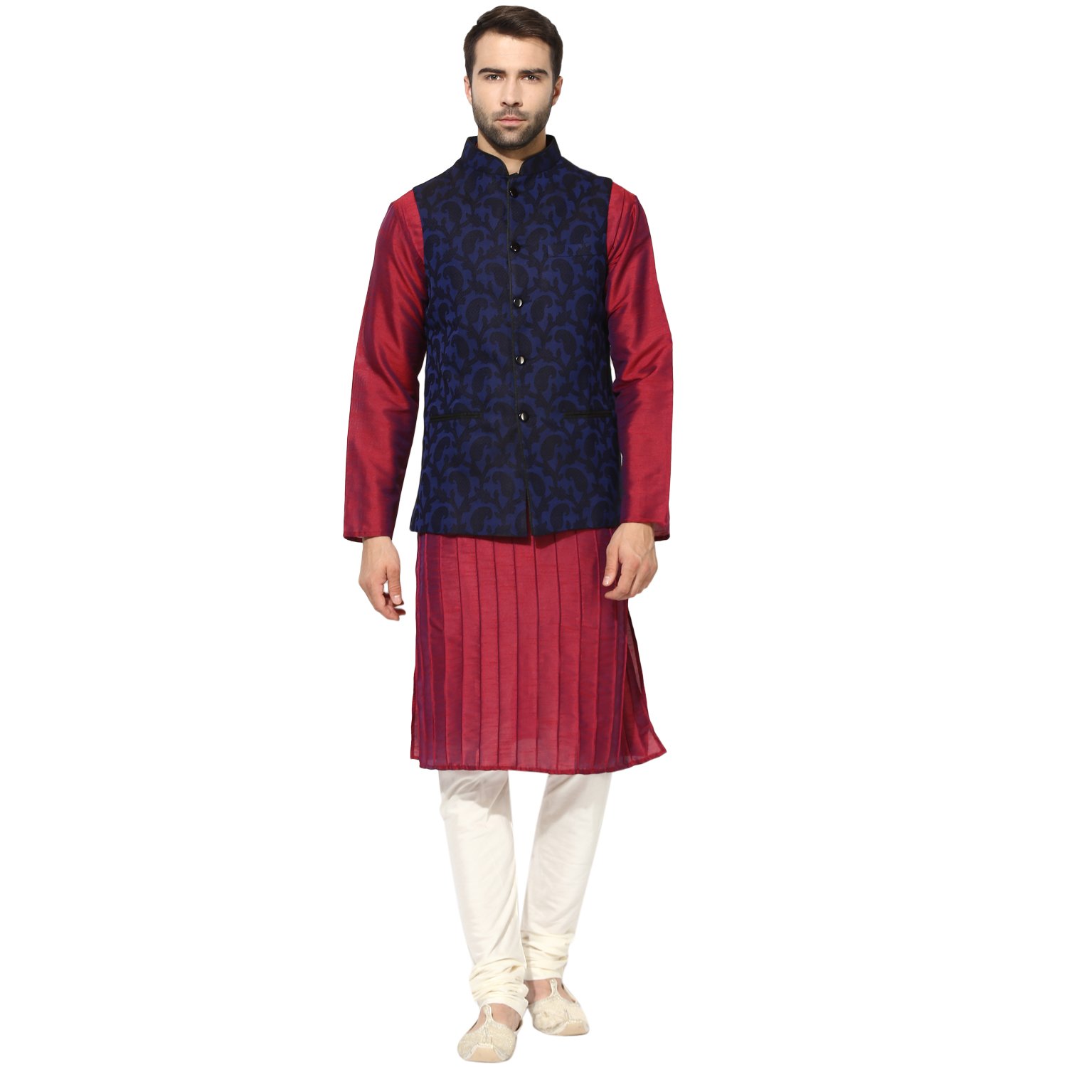 kisah benarasi jaquard cotton silkself designwaistcoat for men's