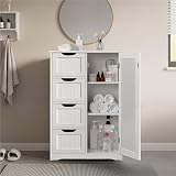 Yaheetech White Bathroom Floor Cabinet with 4 Drawers 1 Door Adjustable Shelf view 2