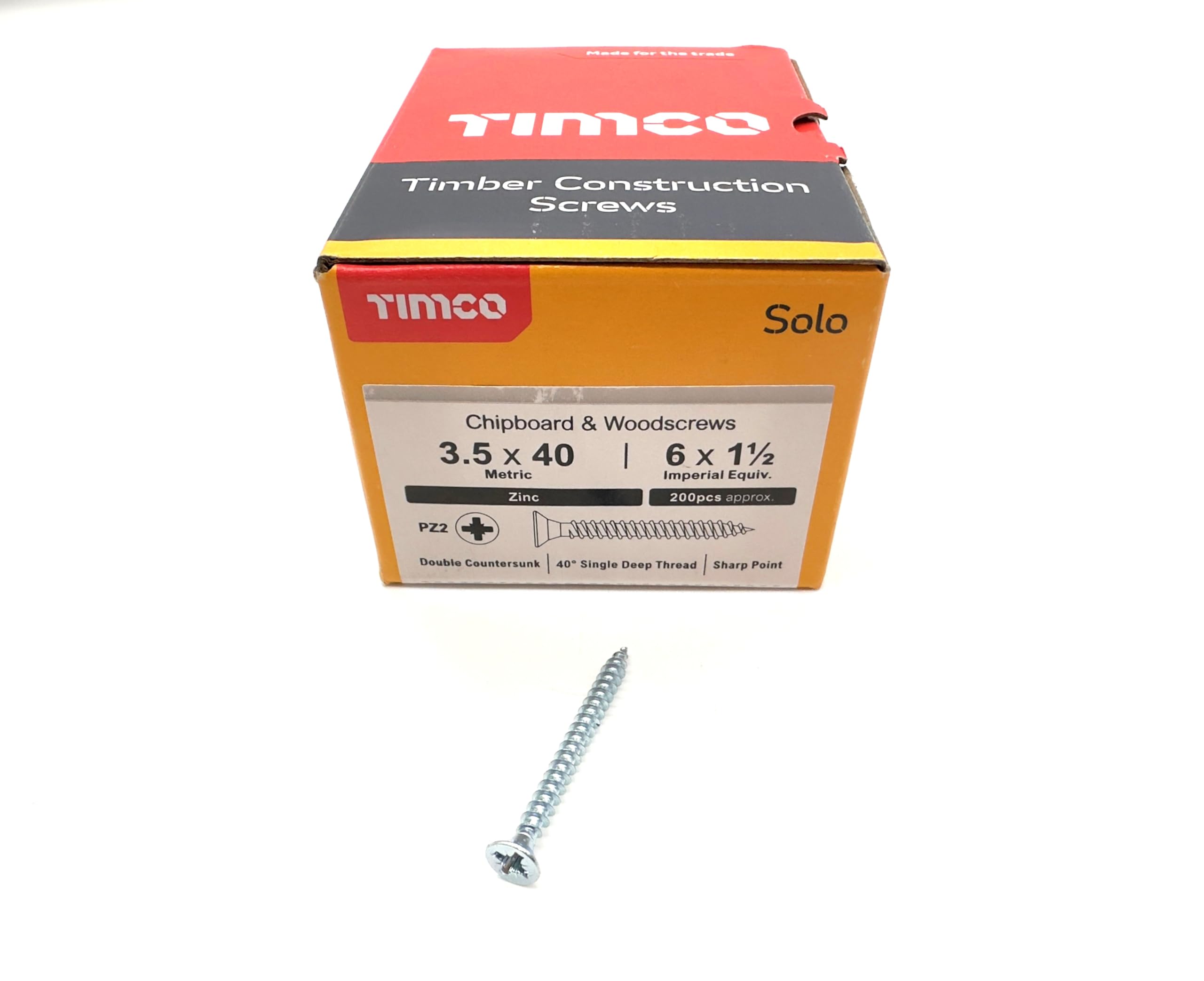 200 Pcs Silver Wood Screws Double Countersunk General Purpose (3.5mm x 40mm)