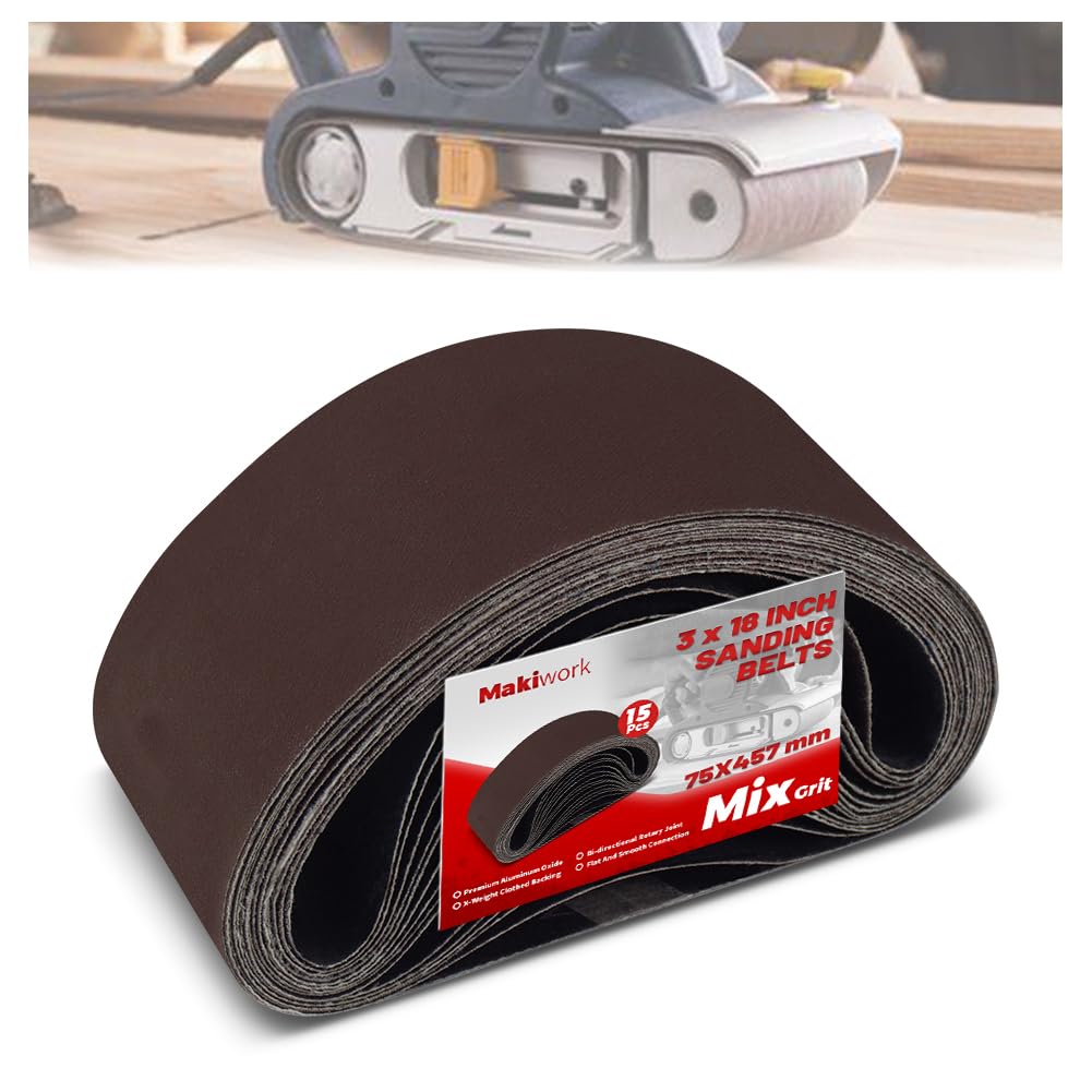 75 x 457 mm Sanding Belts Set - 15-Pack with 80/120/150/240/400 Grits, Aluminum Oxide Abrasive Belts for Woodworking