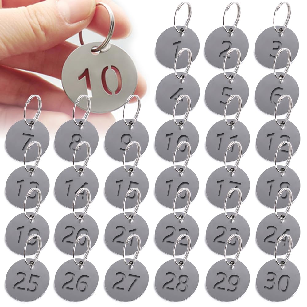 Photo 1 of 1-30 Stainless Steel Numbers Tags, BetterJonny 23mm Round Hollowed Numbered Keychains,Metal Key with Rings for Dormitory House Lockers Bathroom Sauna