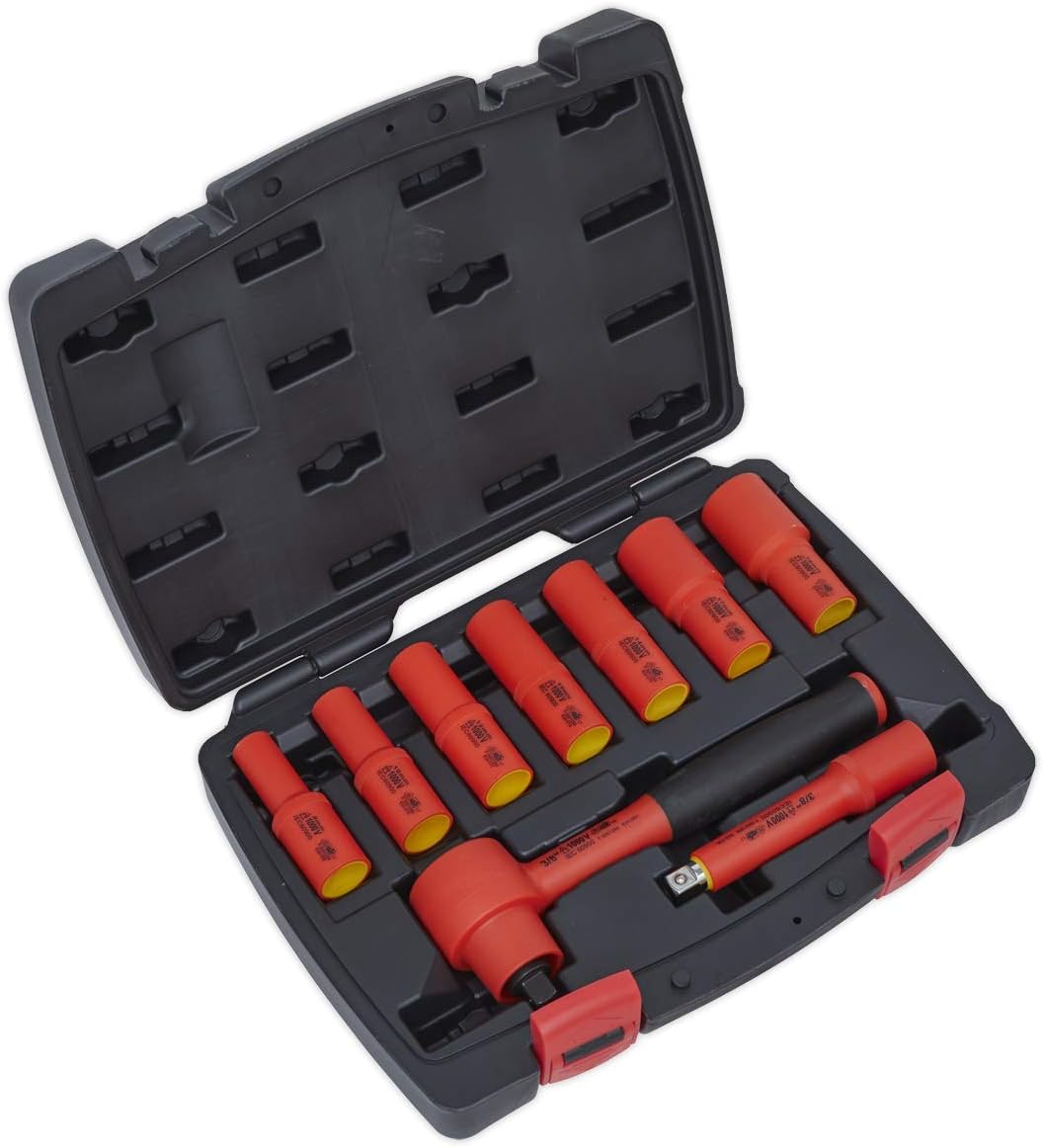 Sealey Ak7942 Insulated Socket Set 9Pc 3/8In Sq Dr 6Pt Walldrive Vde Approved, Multicoloured, 3/8"