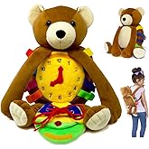 Buckle Toys Bear Backpack - Toddler Backpack & Stuffed Animal Learning Activity – Develops Fine Motor & Basic Life Skills – Soft Plush Kids Travel Toy - Billy Bear