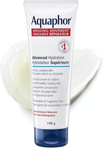 Aquaphor Healing Ointment, Multipurpose Ointment for Dry, Cracked Skin, Chafing, Cuticle Care, Fragrance Free, Non Greasy and Non Comedogenic Body Moisturizer, Dermatological Skin Care, 198g Tube