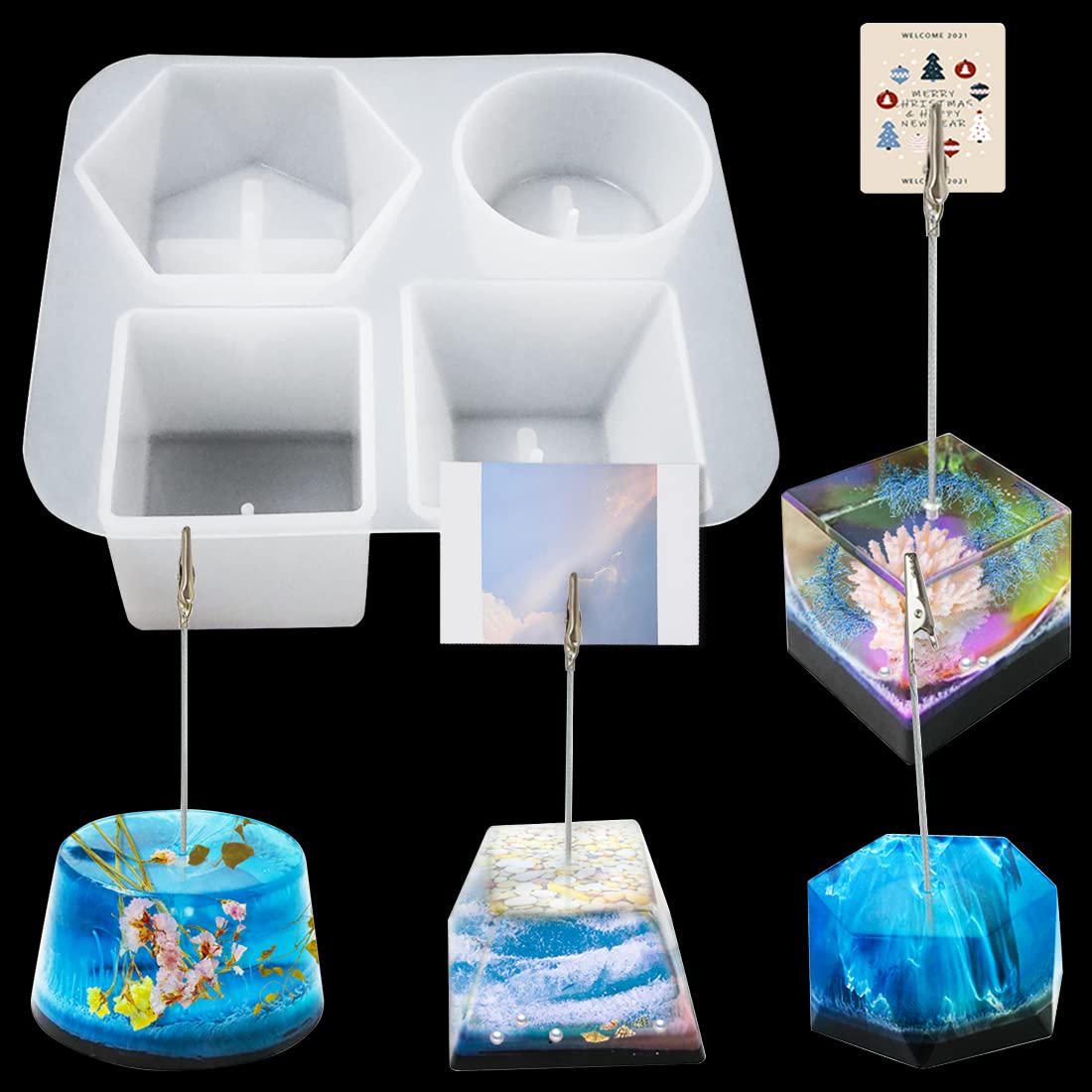 Voyyphixa 4Pcs Resin Molds Silicone Mold Kits Polygon Prism Crystal Epoxy Mold Geometric Resi Casting Molds Irregular Columnar Silicone Mould Polyhedron Molds for Resin Gemstone Decoration Craft