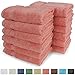 SALBAKOS - 100% Turkish Cotton Heirloom Quality Wash Cloth, Hand, Bath, Bath Sheet Towels and Bath Rugs & Mats (Coral, 12 Washcloths)