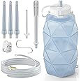Smokitcen Collapsible Silicone Enema Bag Bottle Kit with 5.3ft Enima Hose, 5 Enema Tips, Controllable Flow Valve, 1.2 L Capacity Silicone Enama kit for Coffee and Water Colon Cleanse