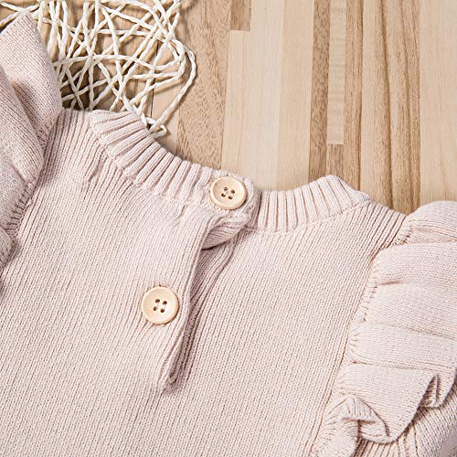 mlpeerw Toddler Baby Girl Knitted Dresses Kids Solid Ruffle Long Sleeve One Piece Dress Fall Winter Warm Sweater Outfits (Beige,3-6 Months) - Thumbnail 5