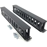 QiaoYoubang 2 Pack 1U 19 inches Plastic Cable Manager with Cover 12 Slots | Horizontal Rack Mount Organizer with M6 Screws and Cage Nuts (PCMB12S2PC)