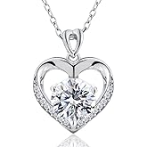 Heart Necklace for Women, 925 Sterling Silver Diamond Pendant Necklaces for Women Engraved with 'I LOVE YOU', Jewelry Gifts Anniversary Birthday Gift for Mom Wife Women Gifts for Her