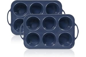 Vnray 2 Pack Jumbo Silicone Muffin Pan with Metal Frame, Non Stick Silicone Cupcake Pan with Handles 6 Cup, BPA Free Silicon 