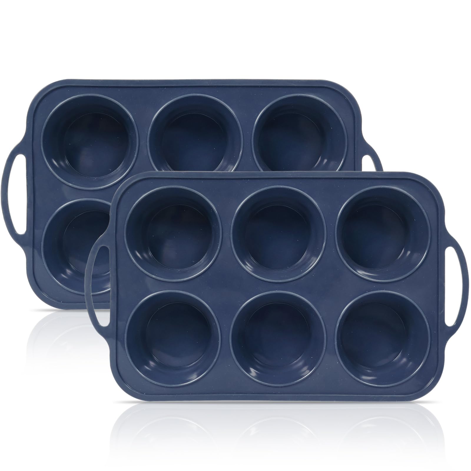 SUPER KITCHEN Pack of 2 Jumbo Muffin Moulds Silicone with Metal Reinforced Frame, 6 Cups Extra Large Muffin Baking Moulds with Handle, Non-Stick Muffin Tray Silicone, BPA-Free Cupcake Moulds, Grey