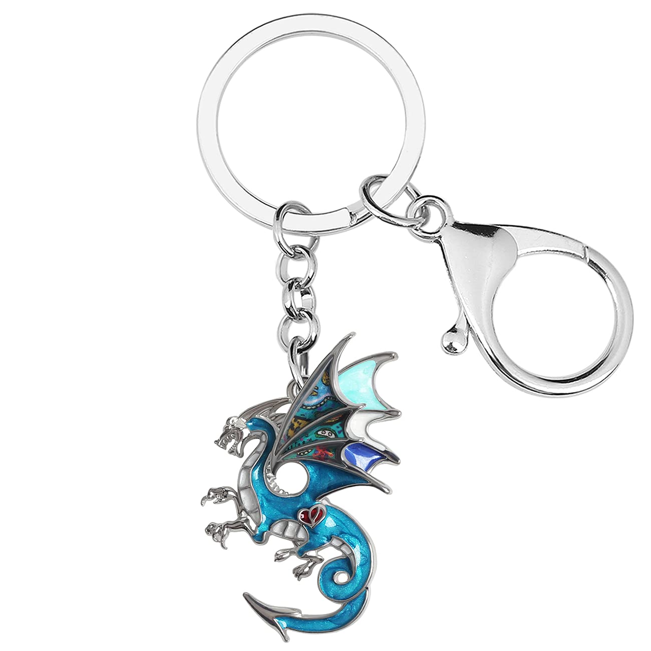 Enamel Alloy Dragon Keychain Fantasy Dinosaur Jewelry For Women Girls Bag Wallet Charm Gift (Blue)